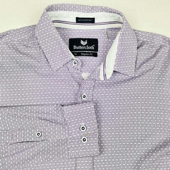 Buttercloth Other - Buttercloth Icy Cotton Purple Geometric Print Button Down Shirt Mens Medium Reg